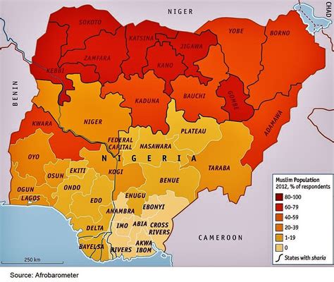 Nigeria: Muslim population by state. Kebbi, Sokoto, Enugu, Osun, Abia ...