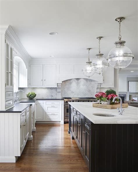 White Cabinets with Black Island - Transitional - Kitchen - Benjamin ...