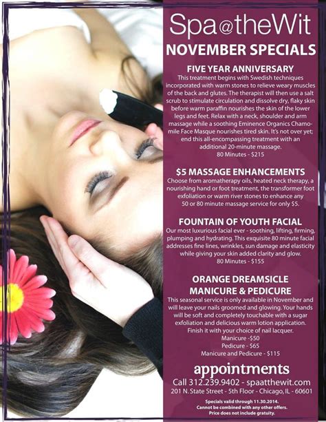 November featured Spa specials. Who can pass up $5 massage enhancements?! | Spa specials, Spa ...