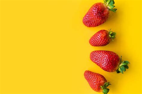 1920x1080px | free download | HD wallpaper: Strawberries with Yellow Background, flat design ...