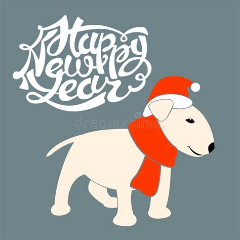 Happy New Year Dog Card Vector Illustration Flat Stock Vector - Illustration of happy, puppy ...