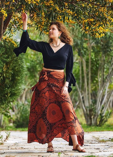 Gypsy Style Orange Flowy Skirt | Wholesale Boho Clothing