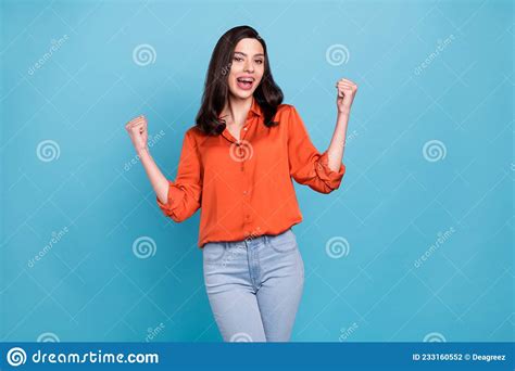 Portrait of Attractive Lucky Successful Cheerful Girl Rejoicing Having ...