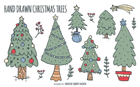 Collection of Christmas trees doodles. Each tree is different: some have… | Tree doodle, Cute ...