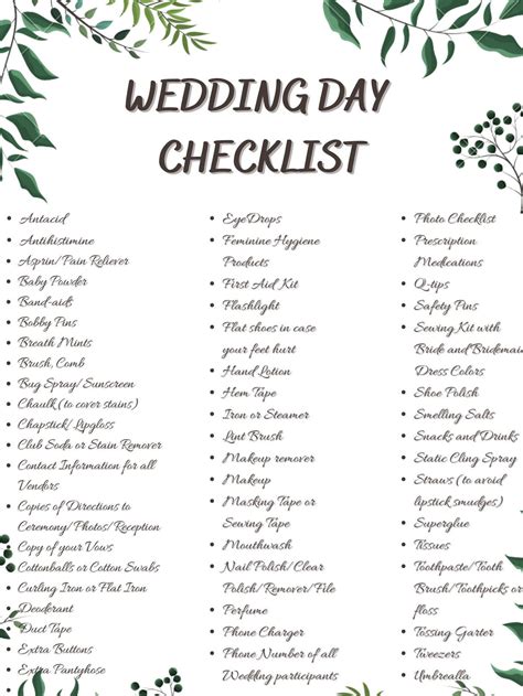 Wedding Day Checklist Printable Download | Etsy