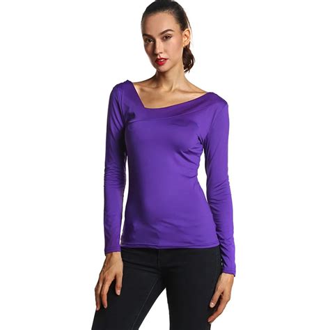 Women Purple Color Long Sleeve Tee Shirts V Neck Sexy Tops Long Sleeve T Shirt T Shirts T Shirt ...