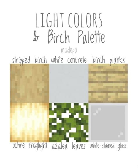 Minecraft 1.19 Light Colors and Birch Palette | Minecraft blocks, Minecraft designs, Minecraft