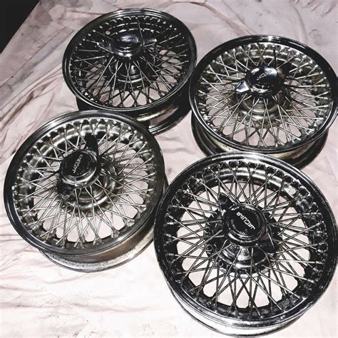 JAGUAR DAIMLER CHROME 15 INCH WIRE WHEELS & SPINNERS 60s mk2/v8/s-type ...