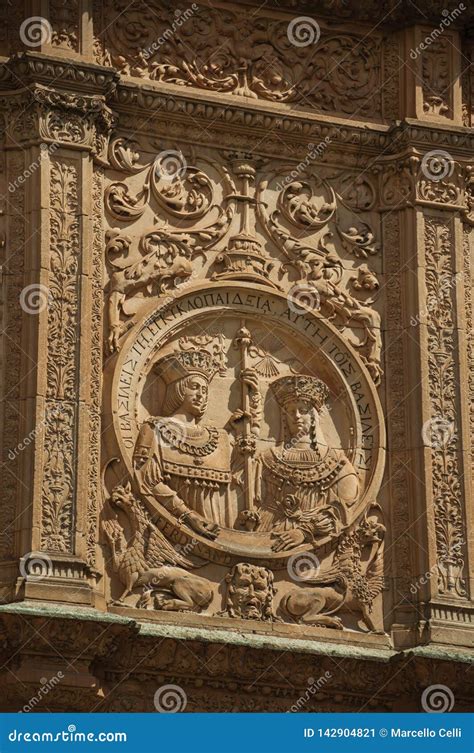 Ornaments Carved in Stone on the Salamanca University Facade Editorial ...