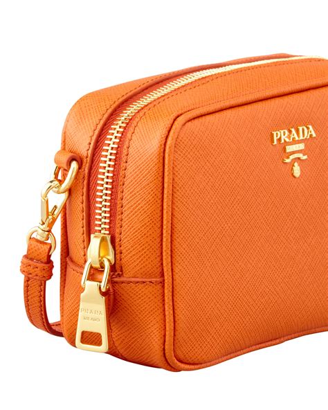 Prada Saffiano Small Zip Crossbody Bag in Orange | Lyst