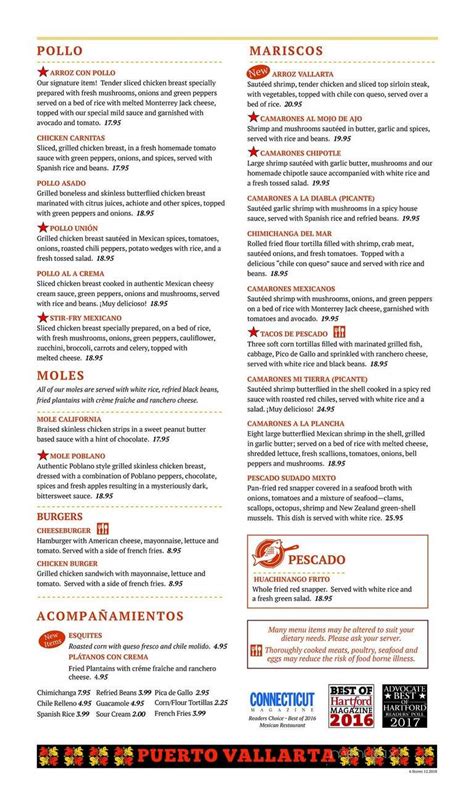 Menu of Puerto Vallarta Restaurant in Avon, CT 06001