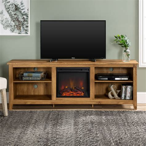 Woven Paths Open Storage Fireplace TV Stand for TVs up to 80", Barnwood - Walmart.com - Walmart.com