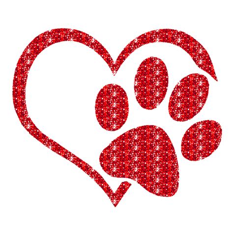 a red heart with two paw prints in the shape of a dog's paw