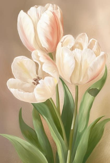 Premium AI Image | A painting of tulips in white and pink.