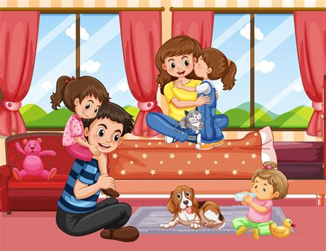 Family in living room scene 684921 Vector Art at Vecteezy