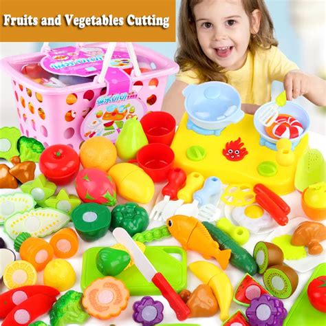 Plastic Fruits and Vegetables Cutting Set Kids Kitchen Toys Children Pretend Play Food Toddler ...