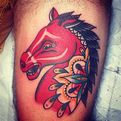 Red horse tattoo by Josh Stephens