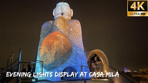 Barcelona Walking Tour | Stunning Lights Display Atop Casa Milà Rooftop!! July 2022 [4K] - YouTube