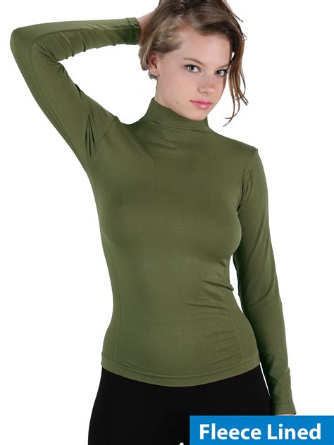 Women Fleece Lined Mock neck Turtleneck Long Sleeve Top Slim Fit Stretch Tight Shirt - Walmart.com