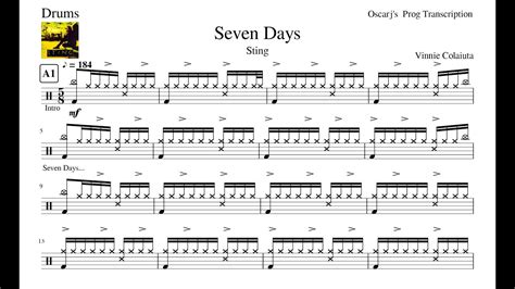 [PDT] Sting - Seven Days Drum Transcription Free Sheet (Updated Sheet In Description) - YouTube