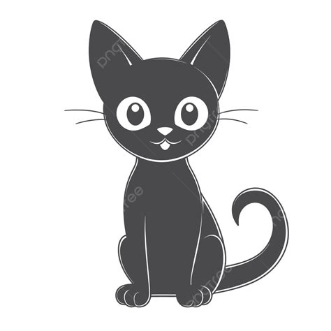 Cute Black Cat Sitting On The White Background Outline Sketch Drawing ...