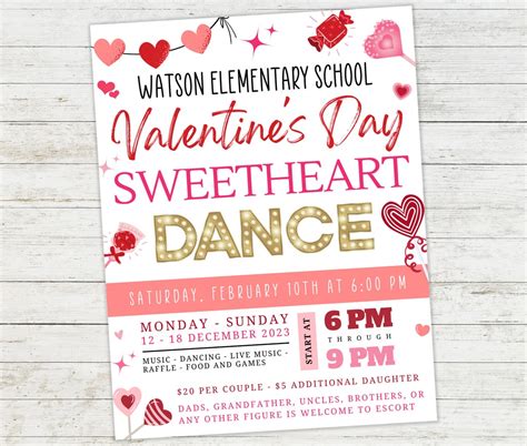 Editable Valentine's Day Sweetheart Dance, Valentines School Dance ...