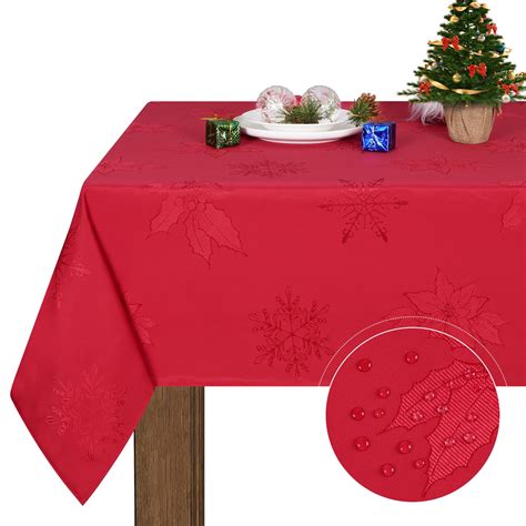 Sevenstars Christmas Tablecloth Jacquard Fabric Tablecloth Red Rectangle Table Cover for Dinner ...