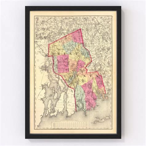 Vintage Map of Bristol County, Massachusetts 1871 by Ted's Vintage Art