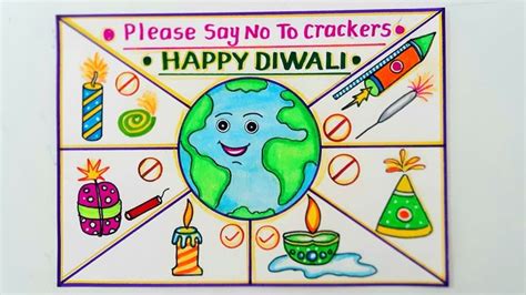 Diwali Drawing Easy//Say NoTo Crackers Poster Drawing// How To Draw Colorful Crackers/Keshavlal ...