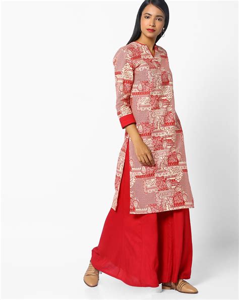 AJIO Red & Ivory Cambric Cotton Printed Straight Kurta #Red #Cambric Cotton #Printed #Straight ...