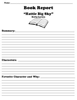 “Hattie Big Sky” BOOK REPORT WORKSHEET by Northeast Education | TPT