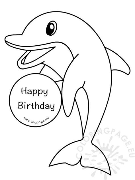 Happy Birthday Jumping Dolphin | Coloring Page