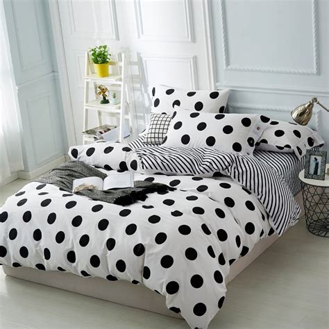 Stylish Black and White Polka Dot with Striped Twin, Full, Queen Size Bedding Sets ...