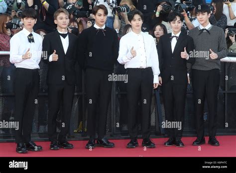 S. Korean boy group EXO South Korean boy group EXO walks the red carpet during the 1st Soribada ...