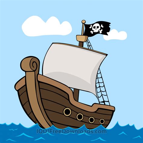 Free Vectors: Pirate ship on sea | Vintage | Cartoon pirate ship ...