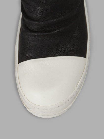 RICK OWENS Black Leather Mid Sock Sneakers in Nero | ModeSens