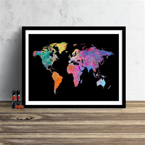 World Map Watercolor Illustration Art Print Large Map Print Map Wall Art Poster Home Decor Gift ...