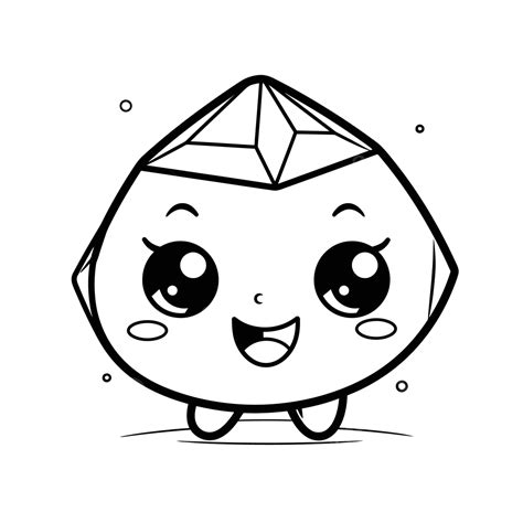 Kawaii Diamond Coloring Page With A Cute Face Outline Sketch Drawing ...