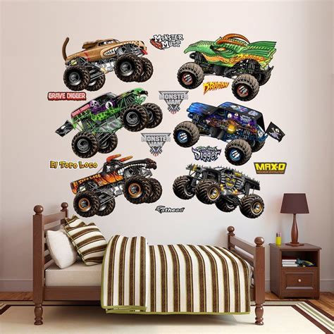 Feld Cartoon Monster Jam Trucks Peel and Stick Wall Decal | Monster truck bedroom, Monster truck ...