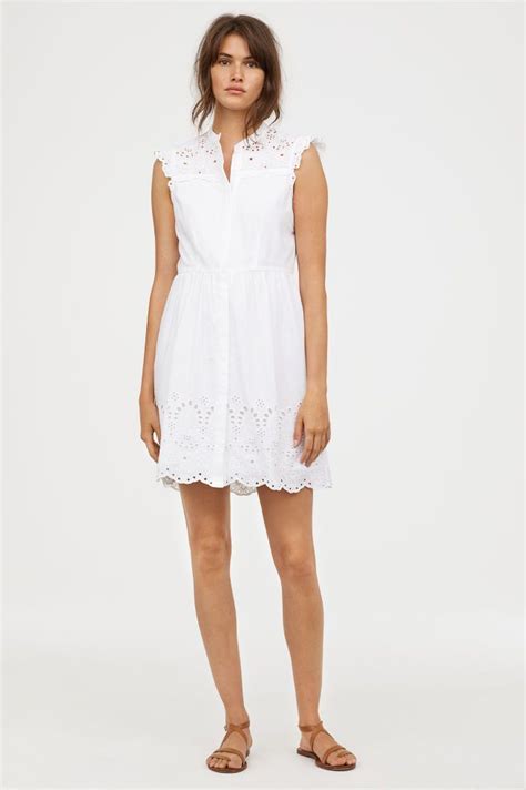 Embroidered Cotton Dress - White - Ladies | H&M US 3 | Dresses, Cotton dresses, White dress