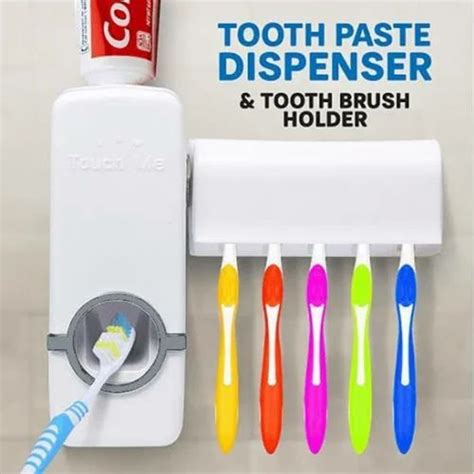 MIX COLOURS Plastic Toothpaste Dispenser With Toothbrush Holder, Size ...