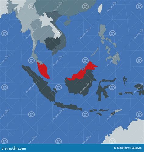 Shape of the Malaysia in Context of Neighbour. Stock Vector ...