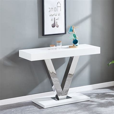 Vera High Gloss Console Table In White With Chrome Supports | Furniture in Fashion