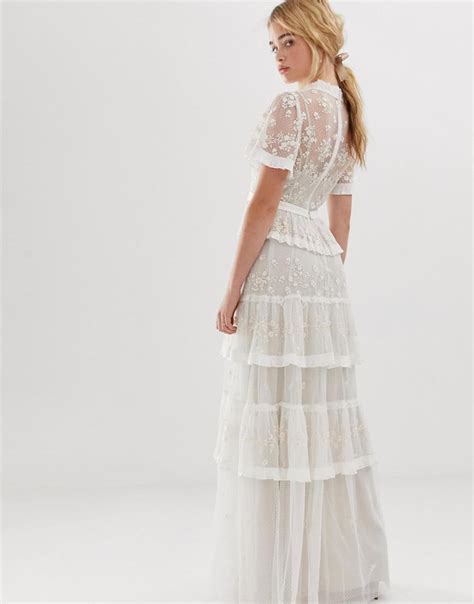 Needle & Thread Embroidered Lace Tiered Maxi Dress In Ivory in White - Lyst