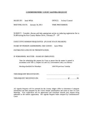 COMMISSIONERS' COURT AGENDA REQUEST Doc Template | pdfFiller