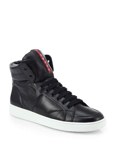 Lyst - Prada Leather High-top Sneakers in Black for Men