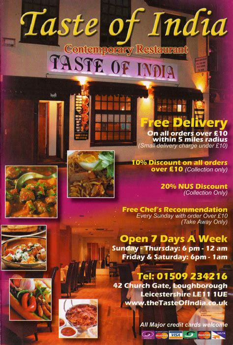 Taste Of India Indian restaurant on Church Gate, Loughborough - Everymenu