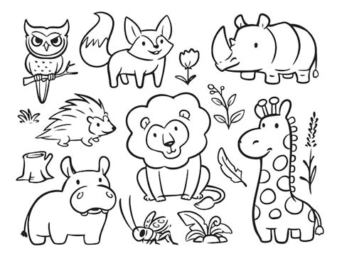 Premium Vector | Doodle jungle animals hand drawn animals