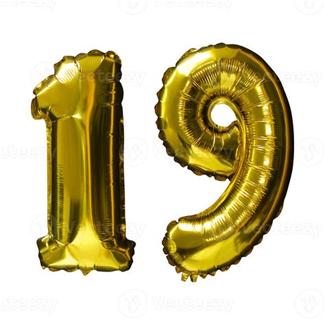 19 Golden number helium balloons isolated background. Realistic foil and latex balloons. design ...