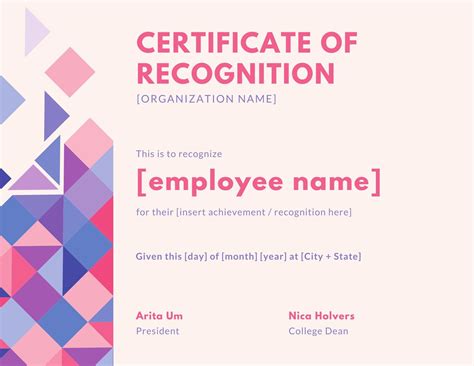 Pink employee recognition template (free) | Certificate templates, Employee recognition ...